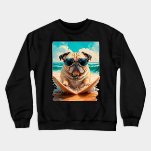 Pug on the beach Surf Crewneck Sweatshirt